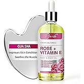 Pjordo Vitamin E Rose Oil & Stainless Steel Gua Sha Facial Tools Set, Gua Sha & Vitamin E Oil for Face & Body, Moisturizing Skin, Relieving Muscle Fatigue & Improving Skin Elasticity