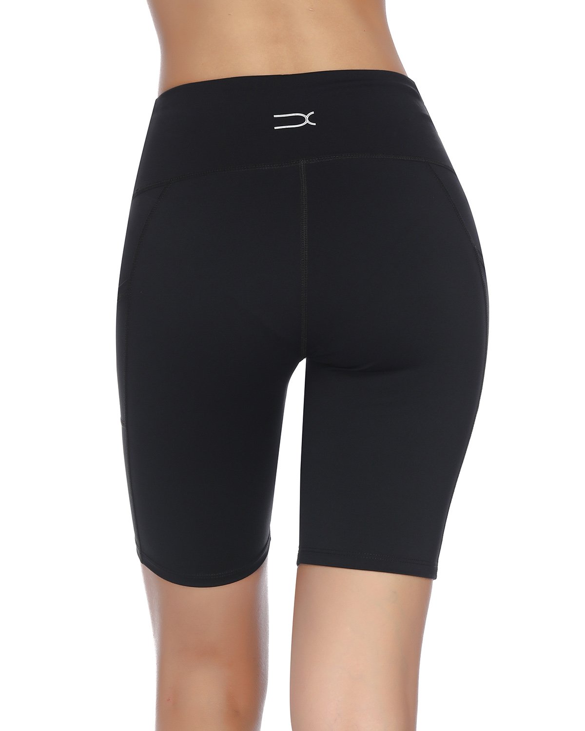 X-HERR Women\'s High Waist Workout Yoga Shorts Power Flex Tummy Control Running Pant with Side Pocket (Black,1X Big)