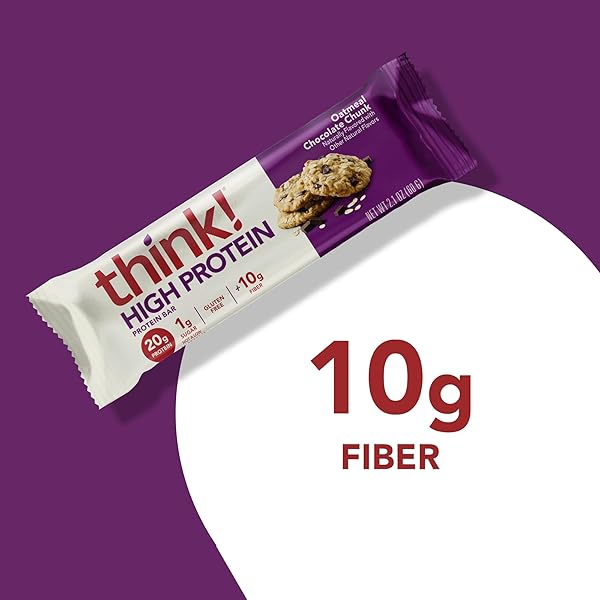 THINK! PROTEIN BARS, HIGH PROTEIN SNACKS, GLUTEN FREE, HIGH FIBER, OATMEAL CHOCOLATE CHUNK, 1 COUNT