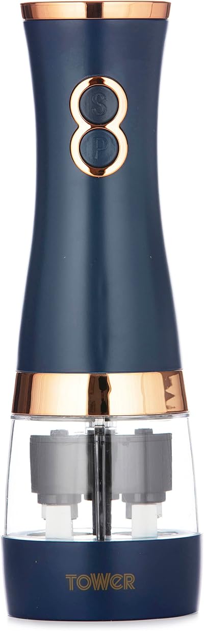 Tower Midnight Blue Rose Gold Battery Salt Pepper Mills Adjustable Ceramic