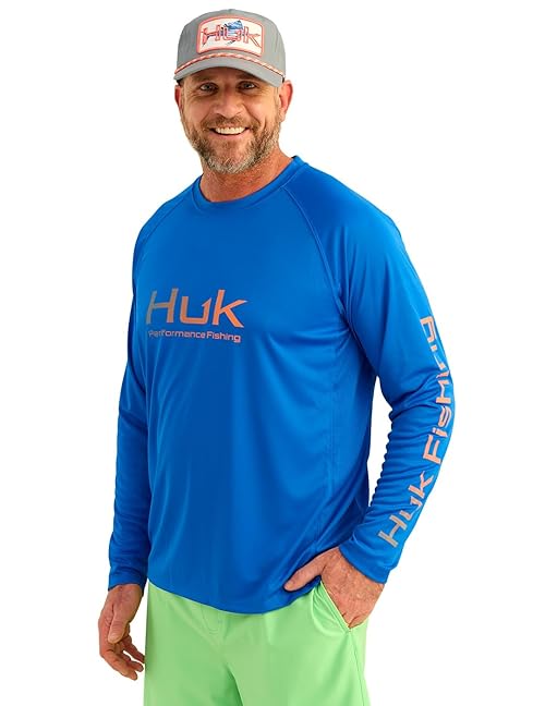 HUK Men's Standard Pursuit Vented Long Sleeve, 30 UPF Fishing Shirt, Ocean Blue