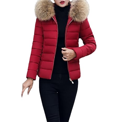 Elecenty Damen Warm Mantel Wintermantel kurz Winterjacke Dickere Mit Kapuze Slim fit Outwear Baumwollkleidung Parkajacke Reiß