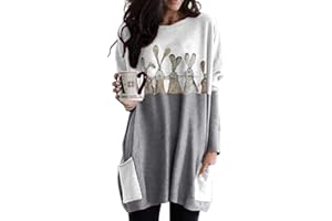 GRASWE Casual Long Sleeve T-Shirts for Lady Funny Bunny Rabbit Print Sweatshirts Rabbit Tunic Tops