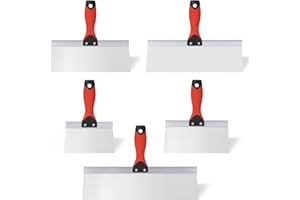 SUMED Drywall Taping Knife 5 PCS Stainless Steel Taping Knives, 6"/8"/10"/12"/14" Premium Drywall Skimming Blades with Nonslip Rubberized Grip Handle,Perfect Drywall Tool,Finishing and Patching