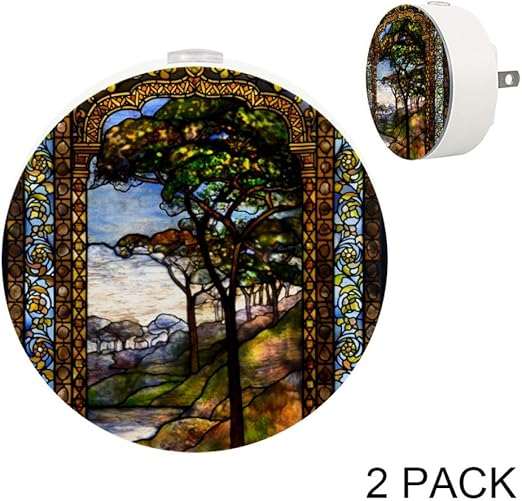 Lorvies Stained Glass Windows Plug In Led Night Light Auto Sensor