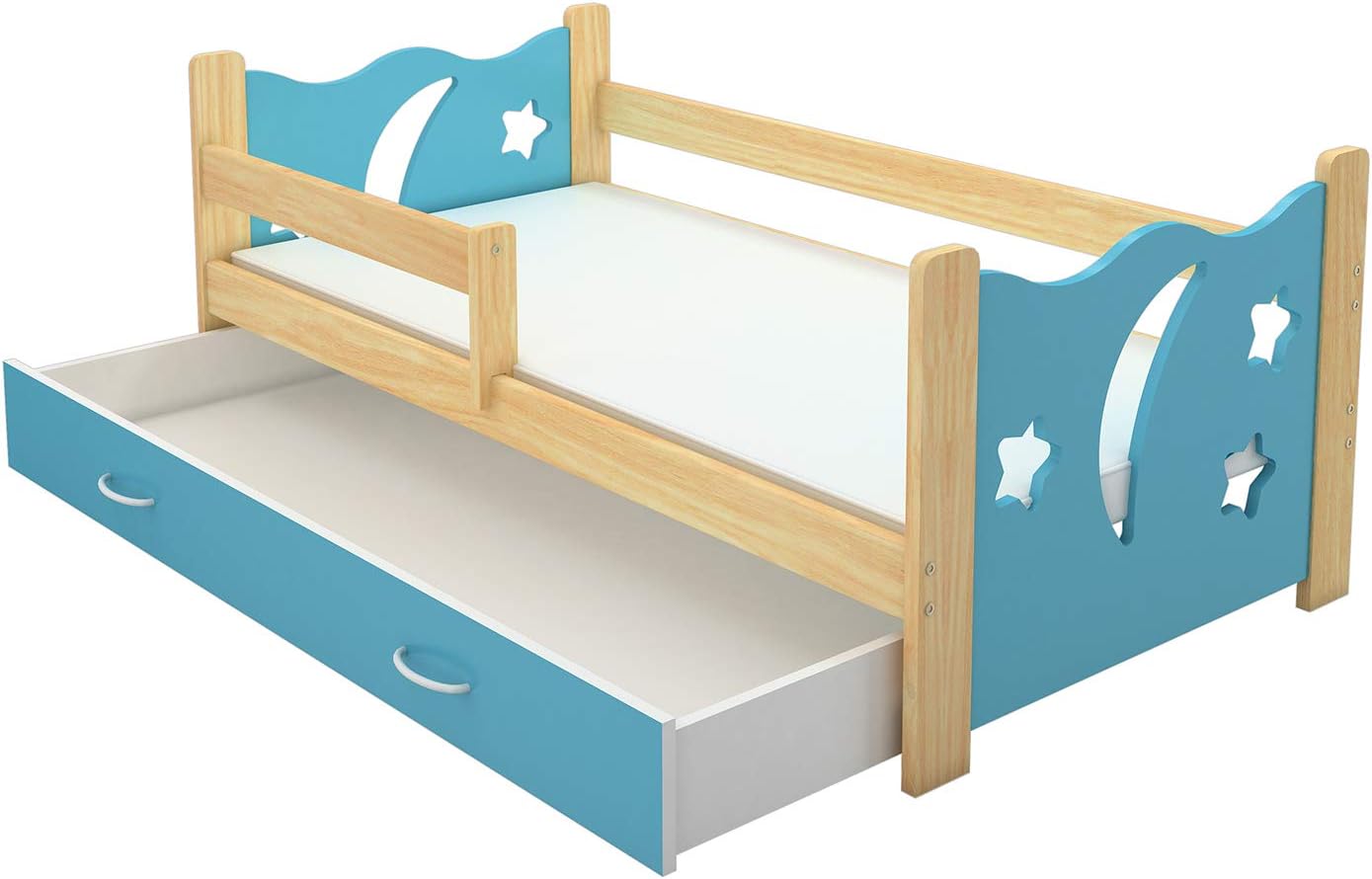Children Kids Solid Pine Wooden Bed Free Mattress (Blue)