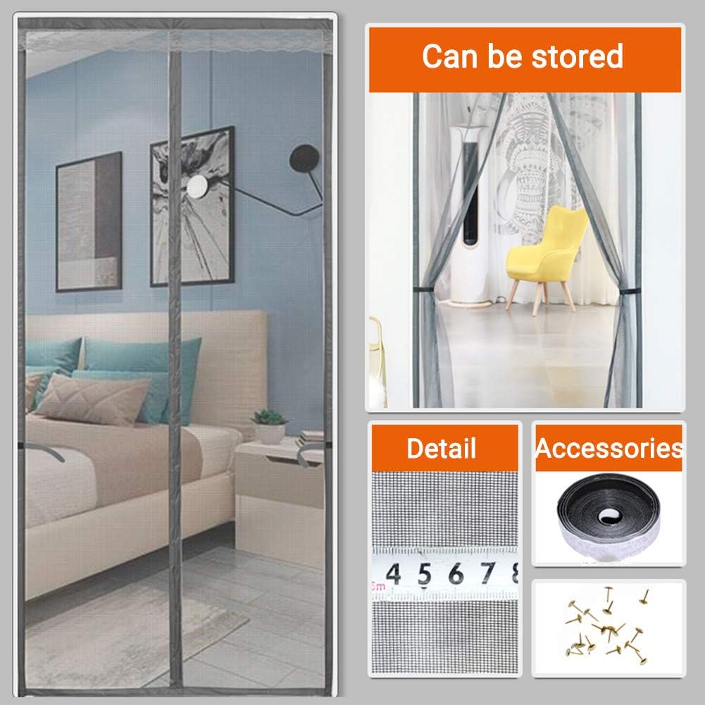 WSYK Magnetic Screen Door Fiberglass Mesh Curtain Mosquito Net Easy Installation No Gap Guard, Keep Away From Mosquitoes Insects - Retainable,Gray,90 × 210cm
