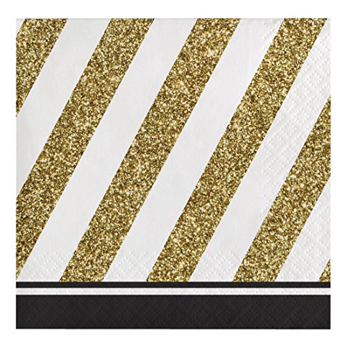Creative Converting 317535 16 Count Black/Gold Paper Beverage Napkins, Any, Multicolor