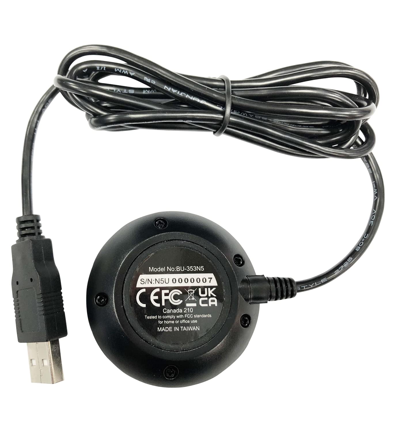 GlobalSat BU-353N5 USB GNSS Receiver, Black, Made in Taiwan