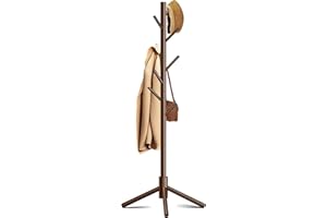 Azaeahom Coat Rack, Coat Racks Freestanding with 8 Hooks 3 Adjustable Heights for Clothes, Hats, Handbags, Coat Tree Easy Assembly for Entryway, Bedroom, Hallway, Office(Brown)