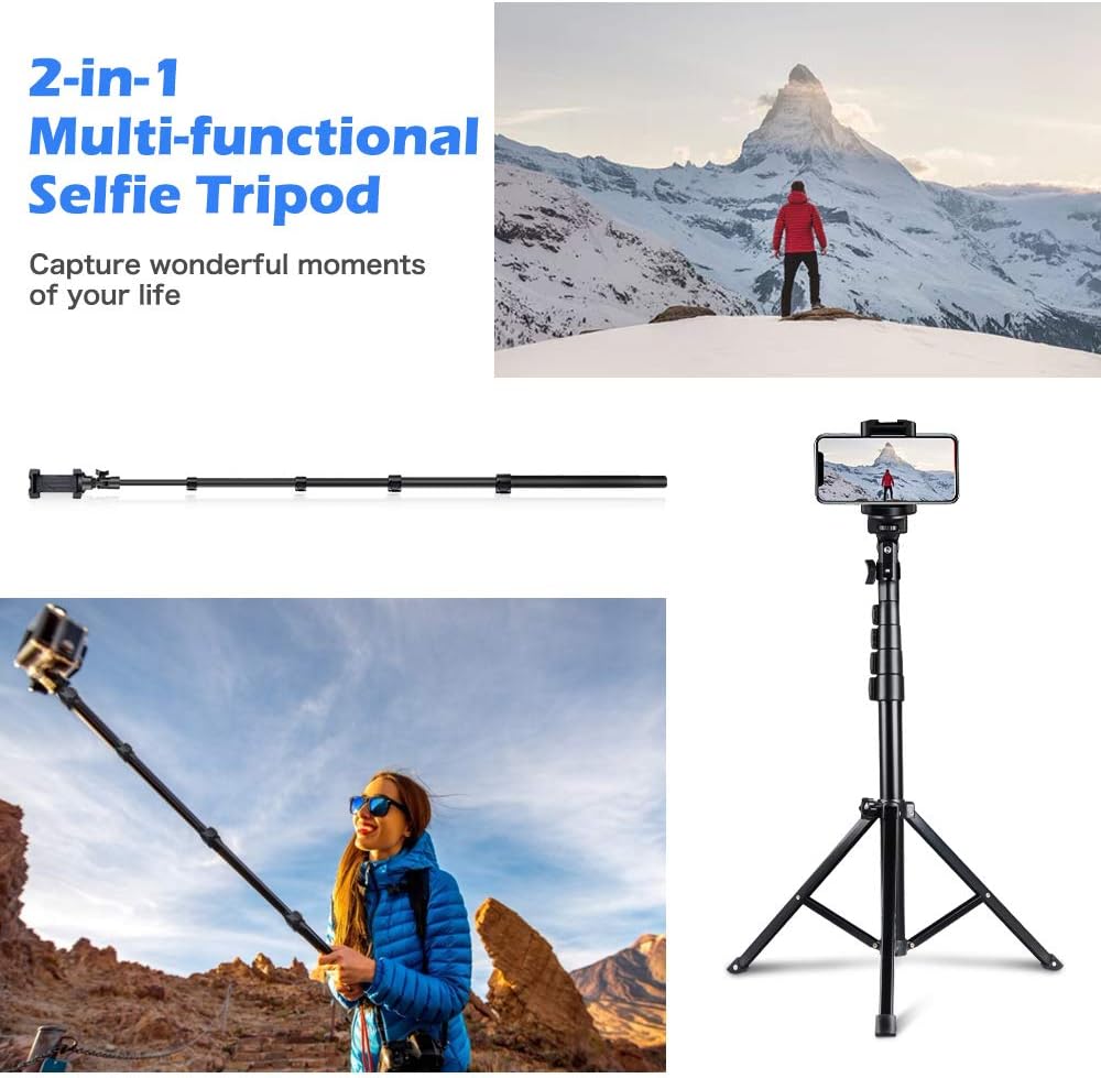 UBeesize 54-inch Selfie Stick Tripod, Detachable and Extendable Phone Tripod for Cell Phone, Compatible with iPhone and Android Phone, Includes Wireless Remote, Cell Phone Holder and Gopro Adapter: Electronics