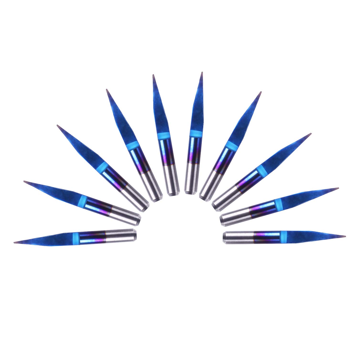 10Pcs Nano Blue Coat Engraving Bits, 15 Degree 0.1mm Tip 1/8