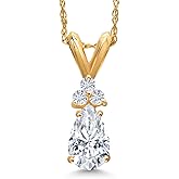 Gem Stone King 14K Yellow Gold White Moissanite Pendant Necklace for Women | 0.73 Cttw | Gemstone Birthstone | Pear Shape 7X5MM | With 18 Inch Chain