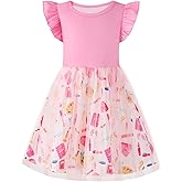 KOMEIANA Girls Dress Back to School Toddler Girls Cotton Summer Ruffle Sleeve Tulle Dresses 3-8 Years