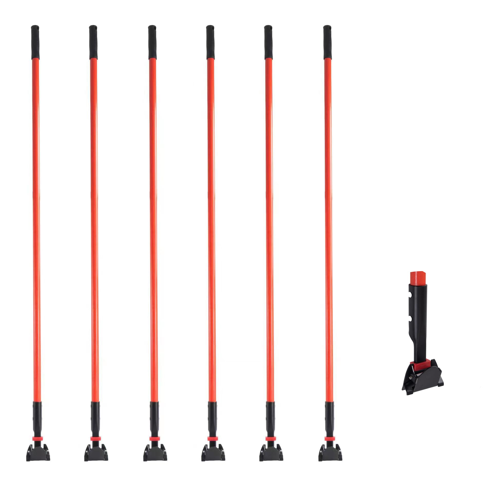 Matthew Cleaning Jaw Clamp Mop Handle, Snap-On Fiberglass Dust Mop Handle for Floor Cleaning, Gripper Holder with Clip-On Connector for Janitorial Supplies, Commercial Use,Restaurants, 60 Inches Red Image