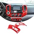 2pcs Car ABS Inner Central Console Air Conditioning Vent Rings Frame Cover Trim Car Accessories Compatible with Toyota Tacoma 2011 2012 2013 2014 2015 LHD (Red)