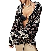 UEHCNFU Women's Casual Cardigan Sweaters Print Button Down Shawl Long Sleeve Pullover Sweater Coats Y2k Outwear