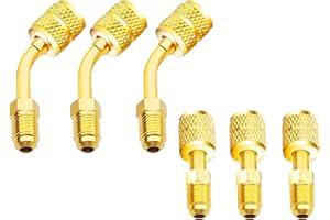 Zoizocp R410A Adapter 5/16 inches SAE Female to 1/4 inches SAE Male Flare for Air Conditioners HVAC, (3 Angled Adapters + 3 Straight Adapters)