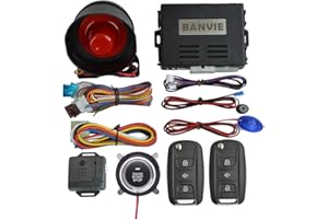 BANVIE Car Alarm System with Remote Start kit & Push to Engine Start Stop Button