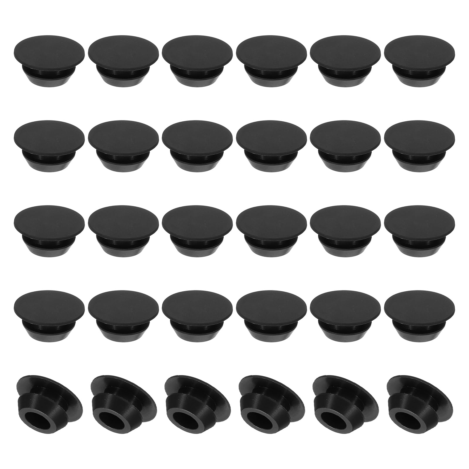PATIKIL 9mm Diameter Silicone Round Snap, 30 Pcs in Type Locking Furniture Hole Plug Button Wide Edge Protective Cover Fit for 9mm Hole for Seal Bulkhead Cylinder, Black โ image 1