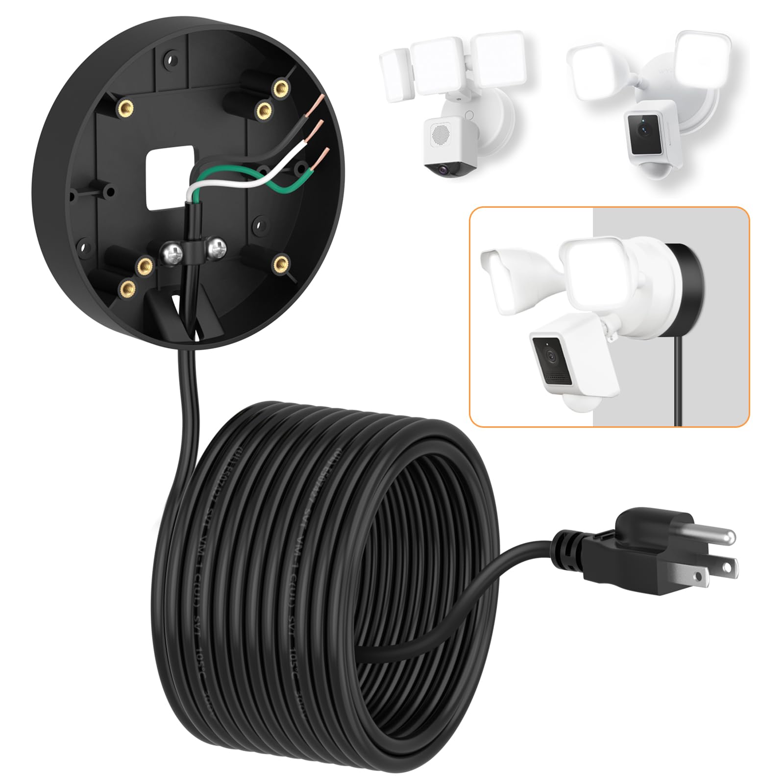 Photo 1 of 2in1 Power Adapter and Floodlight Cam Plug-in Mount Compatible with Wyze Floodlight Cameras v2/Pro/v1, Electrical Box with 20ft Weather-Resistant Outdoor Charging Cable, No Junction Box Required-Black