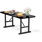 6ft Outdoor Metal Picnic Table Rectangular with Umbrella Hole,6 People | Commercial Grade, Park &amp; Campfield Use, Patio &amp; Garden, Weather-Resistant Metal, Yard Furniture