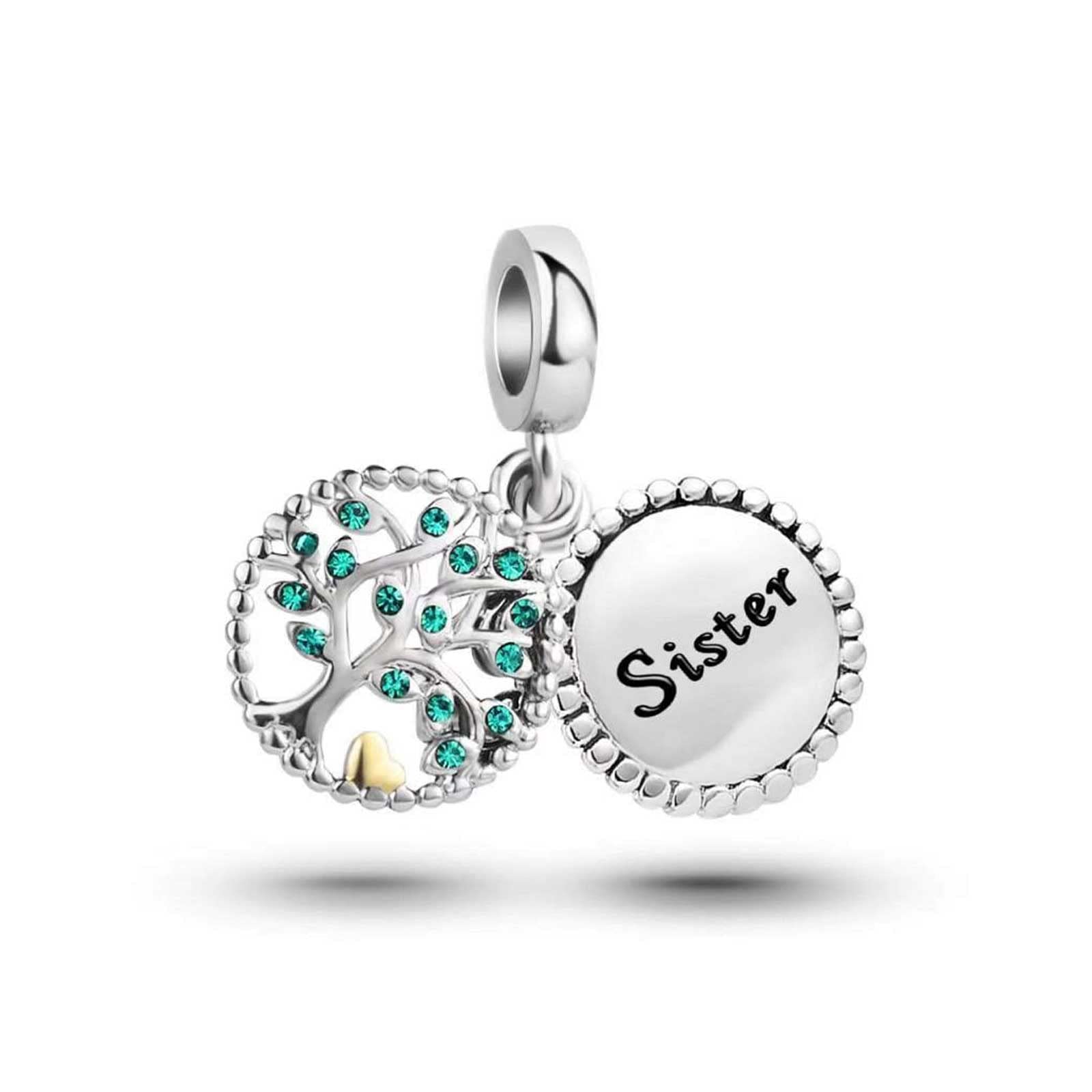 KunBead Jewelry Sister Charms Sale for Women Girls Birthday Graduation Heart Love Family Tree Dangle Charm for Bracelet