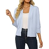 Shermia Women's 3/4 Sleeve Cropped Cardigan Sweater Open Front Short Shrugs Cardigans Lightweight Sweaters