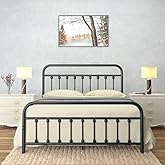 AMBEE21 Golden Gate Beds Vintage Style Metal Bed Frame with Wrought Iron Headboard and Footboard, Classic Platform Bedframe with Storage, No Box Spring Needed, Mattress Foundation, Black, Queen Size