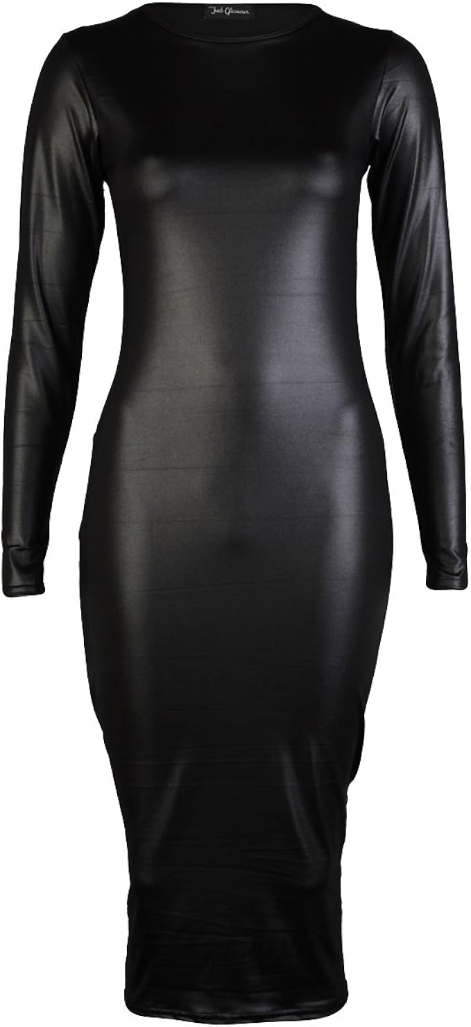 shiny long sleeve bodycon dress