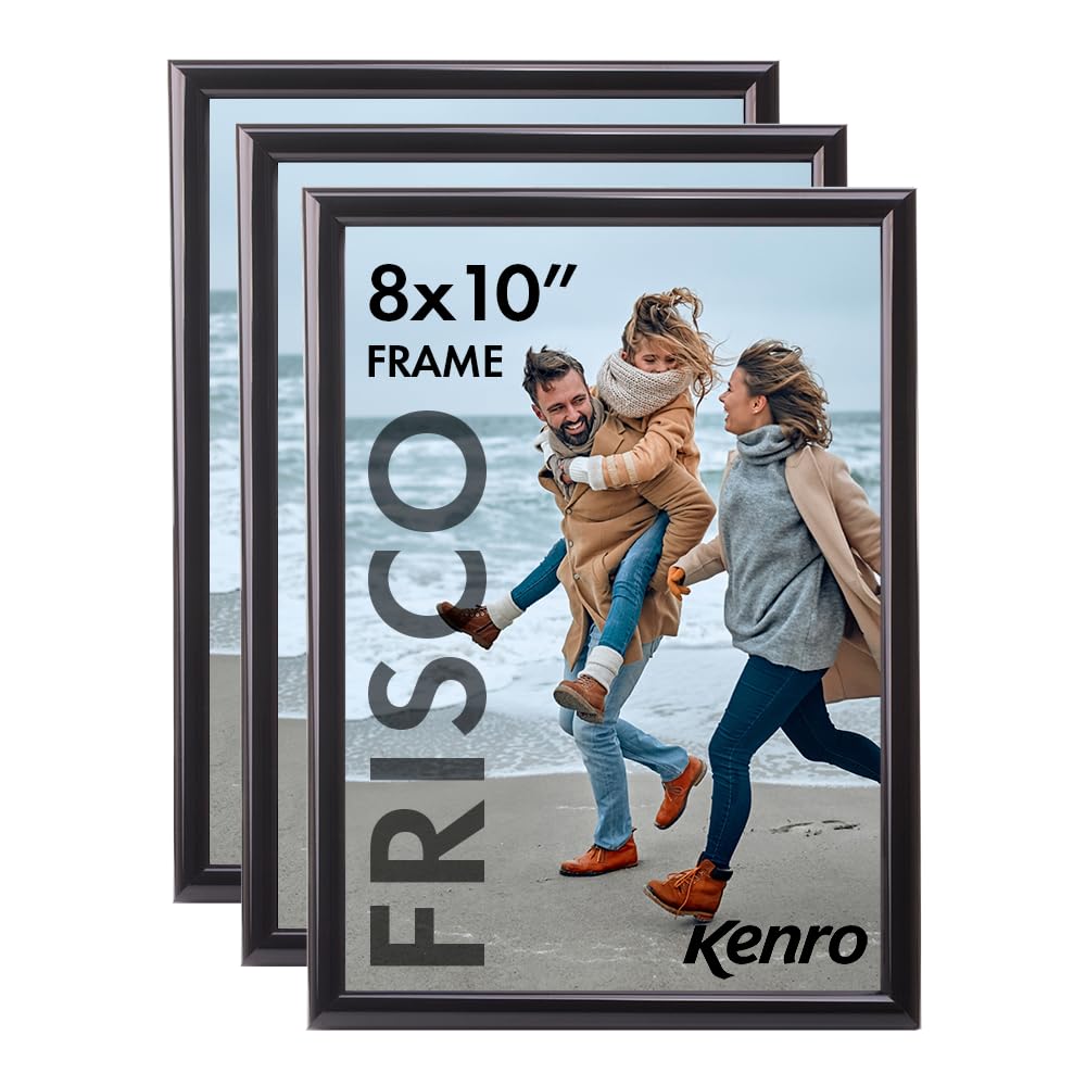 Kenro Frisco Plastic Picture Frames (Box of 3) - 8x10 Inch / 20x25cm Freestanding or Wall Hanging Stylish Photo Frame with Glass Front - Black