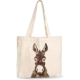 Canvas Tote Bag, Animal Design, Heavy Duty Gusseted, 100% Natural Cotton, for Shopping, Grocery, Laptop (T-DONKEY-XL)