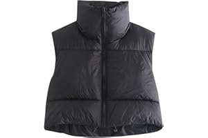Ainangua Women's Crop Padded Vest Stand Collar Lightweight Sleeveless Puffer Zip Up Gilet Outerwear