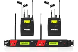 MIZISNR Wireless in Ear Monitor System, 2 Channel 2 Bodypacks Pro Mono IEM System for Musicians, Metal Rack Mount Monitor w/ 2x40 UHF Frequencies, 330ft Range for Band, Stage or Studio (IME-2000)