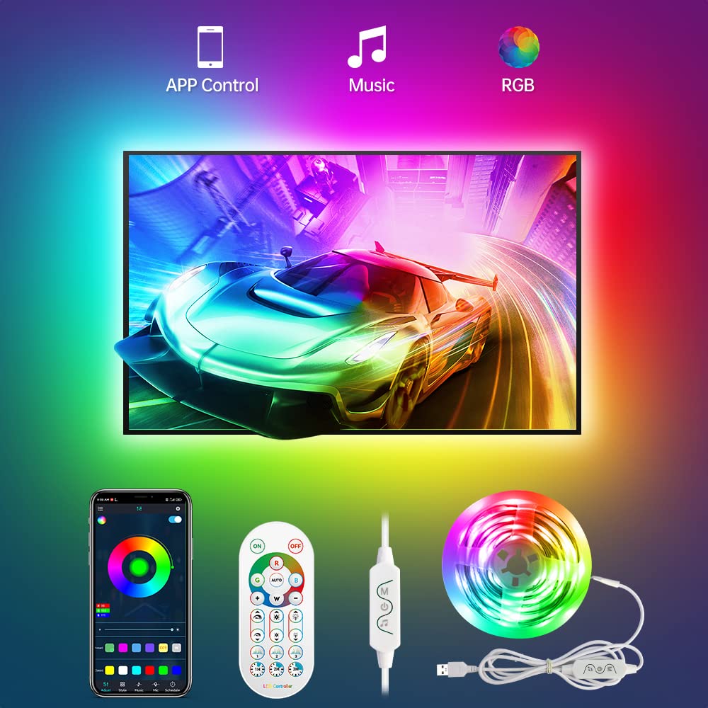 Photo 1 of Daymeet TV Led Backlight, 9.8 FT LED Lights for TV 32-60 inch, ICRGB 5050 Rainbow Color TV Led Strip Lights USB Music Sync Bluetooth APP Control with Remote for Room Bedroom Christmas Decor