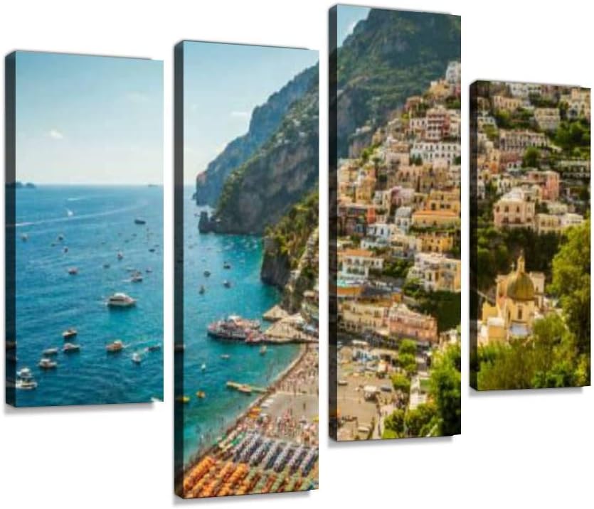Paintings - amalfi coast positano town in campania, italy positanos and Canvas Wall Art Hanging Paintings Modern Artwork Abstract Picture Prints Home Decoration Gift Unique Designed Framed 4 panel