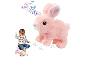 Teotopoa Bunby - My Realistic Bunny Toy, Interactive Plush Rabbit Toy, Electric Bunny with Sounds & Movements (Pink)