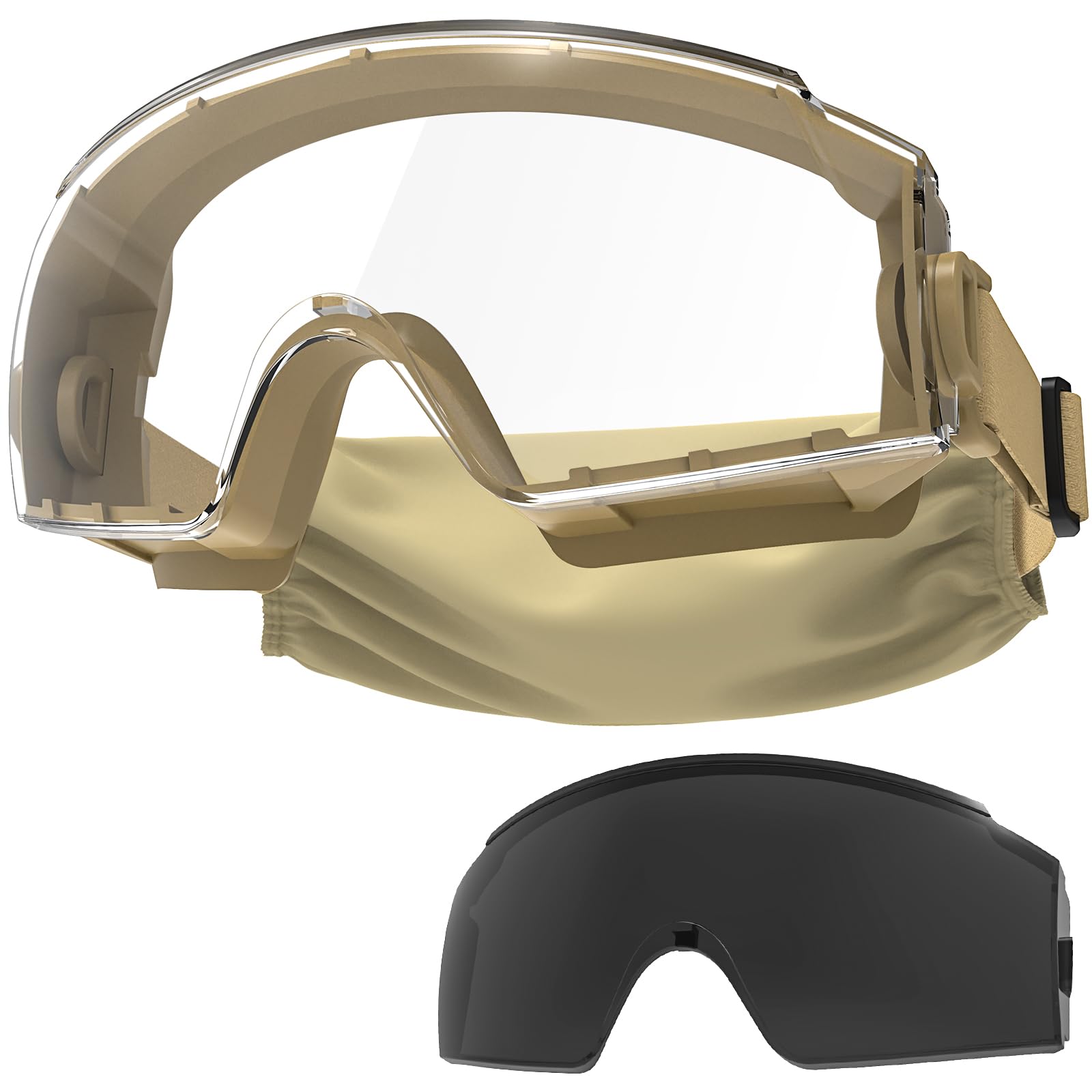 OneTigris Safety Goggles Over Glasses, Tactical Safety Glasses dustproof protective Goggles Fit Over Prescription Glasses for Airsoft, glasses wearers, Work, Tan