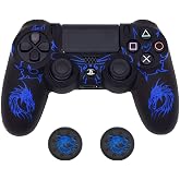Hikfly Silicone Gel Controller Cover Skin Protector Compatible With Sony PlayStation 4 PS4/PS4 Slim/PS4 Pro Controller (1X Camouflage Cover With 8 X FPS Pro Thumb Grip Caps)(White Puke
