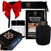 Exfoliating Glove Kessa Mitt Body Scrubber &ndash; Dead Skin Remover Shower Glove for Deep Pore Cleansing, Black Soap, and Moisturizer by Moroccan Source &ndash; 3 Piece Spa Set Kit