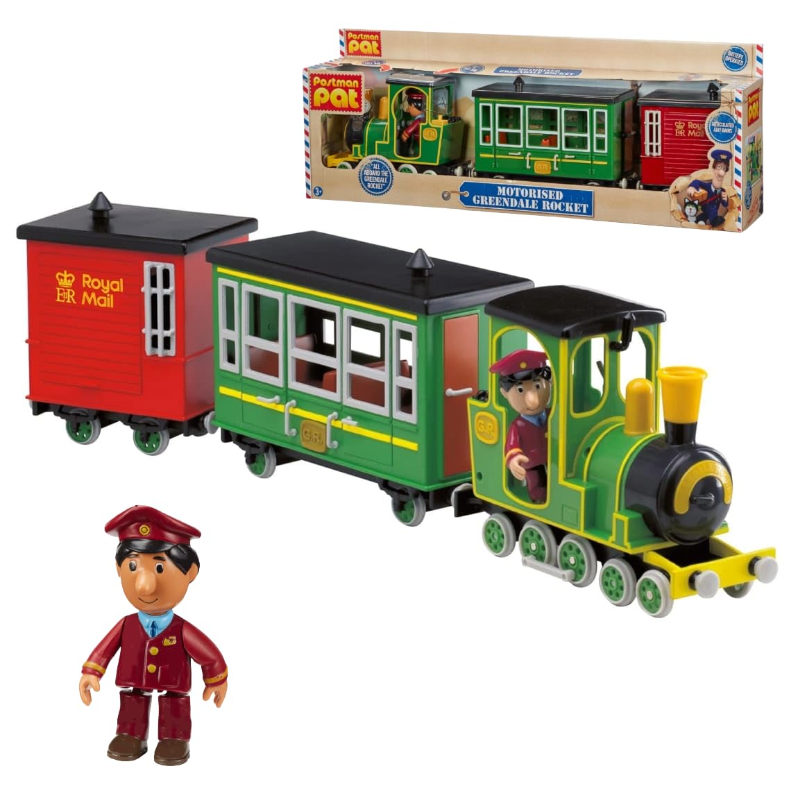 Postman Pat Greendale Rocket Motorised Toy Train - Battery Operated Playset with Sound Effects & Character Phrases - Interactive Kids Preschool Toy, Perfect Toddler Gift