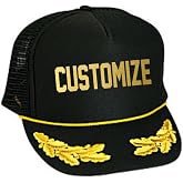 Unisex Adult Custom Nautical Adjustable Trucker Captain Hat for Men or Women Black