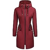 ELESOL Women Rain Jacket Waterproof Long Rain Coats Hooded Windbreaker Lightweight Raincoats Travel Hooded Trench Coats S-3XL
