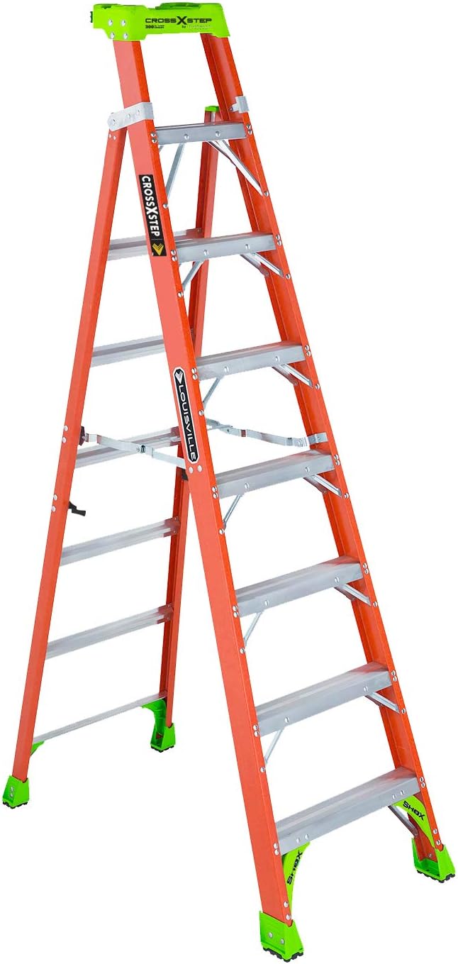 Louisville Ladder Cross-Step FXS1508 Fiberglass 300 lb Duty Rating Type IA Step/Shelf Ladder, 8', Orange by Louisville Ladder