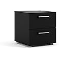 Tvilum, 2 Drawer Nightstand for Bedroom, Modern Silver Drawer Handles, Contemporary, Black