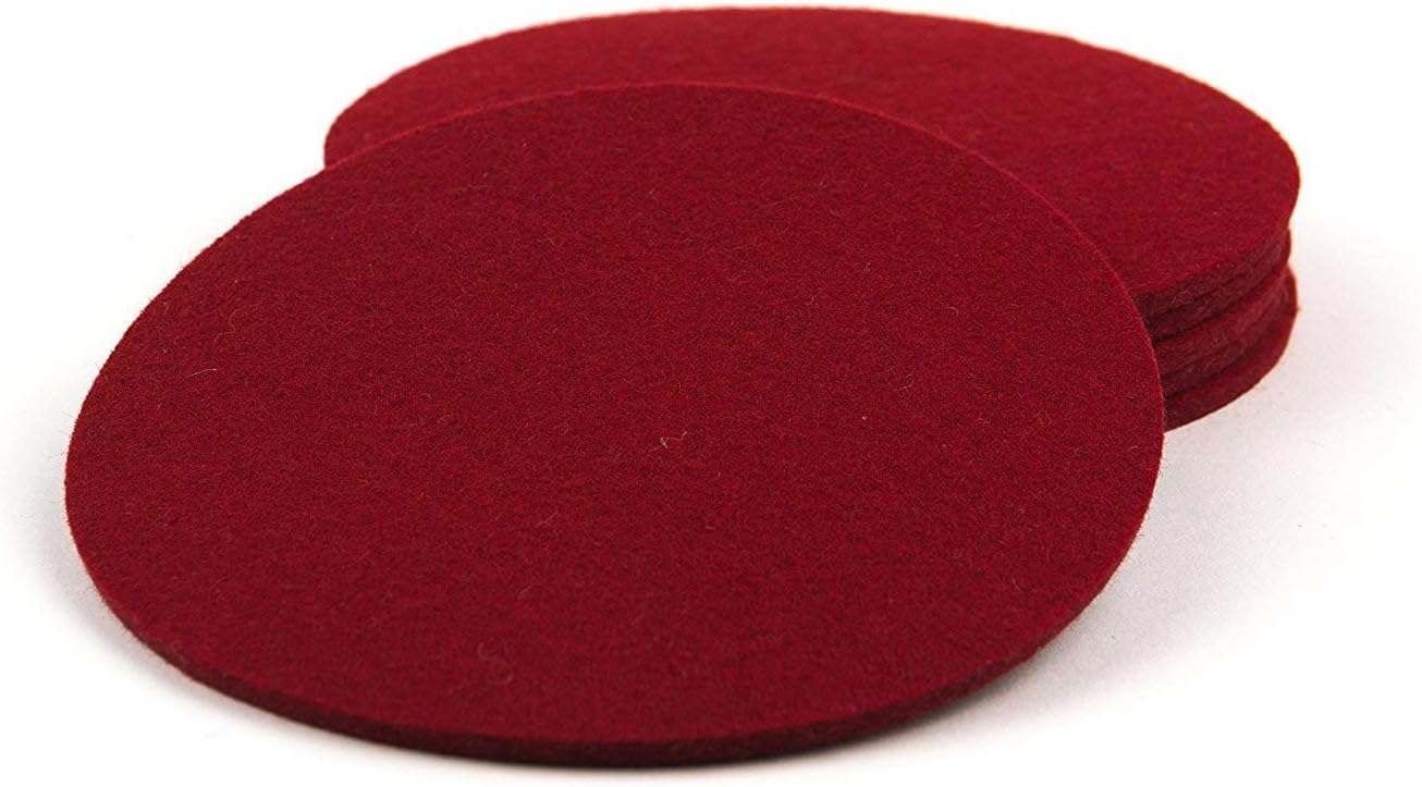 Felt Table Mat Round 10 cm for Glasses Set of 6 100% Wool Felt, Coasters Drinks Coasters Assorted Colours red