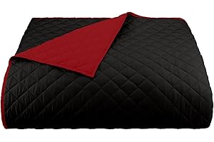 Martex Reversible Coverlet – Twin Bed Quilt – Lightweight Twin Size Bedding – Durable Quilts for Bed – Soft - Easy Care Bedding – Ebony/Red