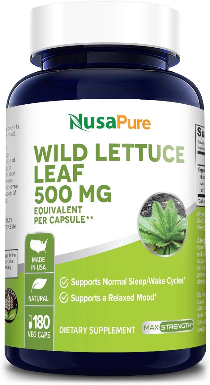 Wild Lettuce Leaf Extract 500mg 180 Veggie caps (NonGMO