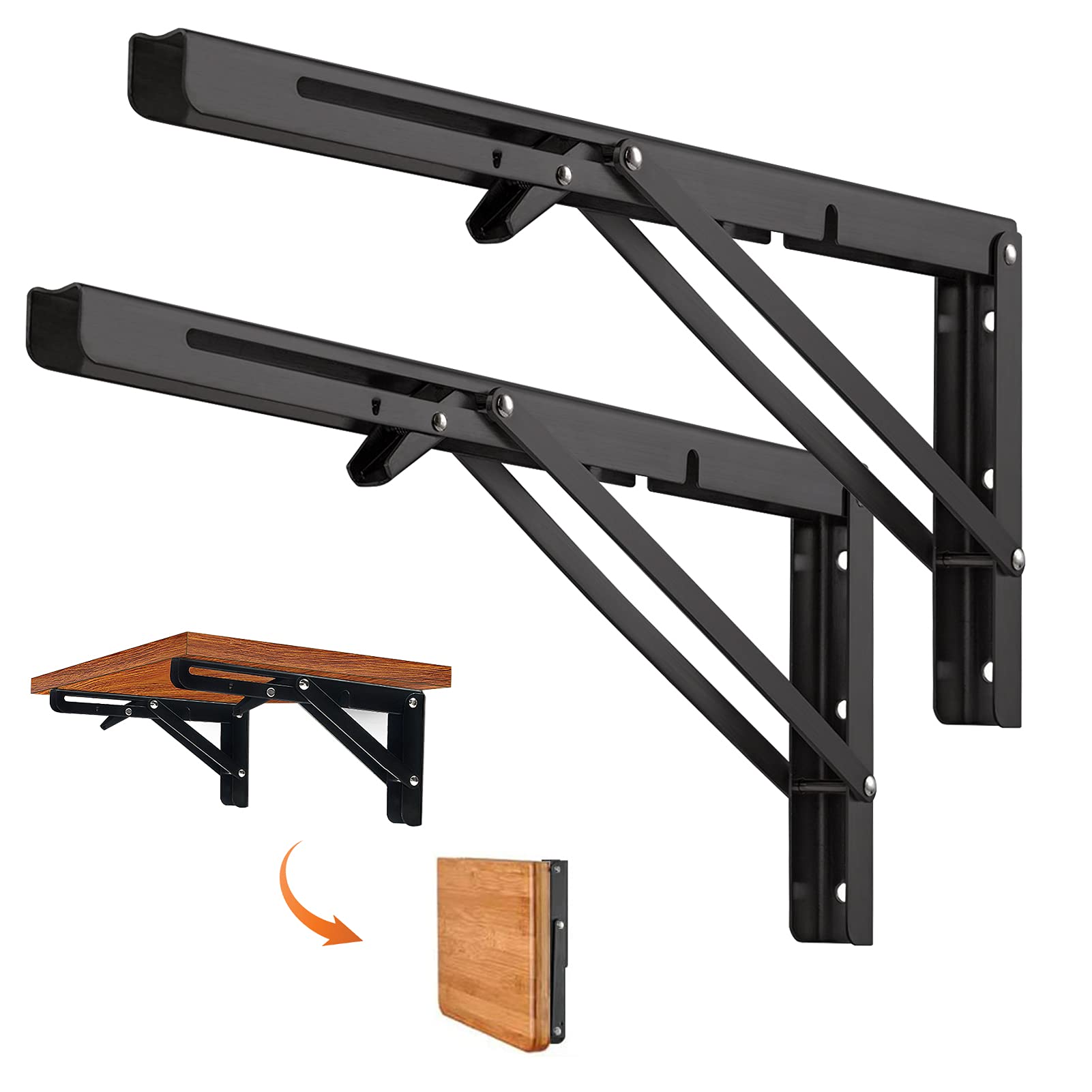 Quanerba Pack of 2 Folding Shelf Brackets16in/40cm Heavy Duty Outdoor, Shelf Brackets & Supports, Folding Hinge for Home, Kitchen, Office, Grill (40cm/16in) โ image 1
