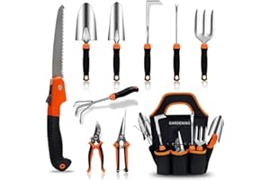 QINGFANGLI Garden Tool Set,10 PCS Stainless Steel Heavy Duty Gardening Tool Set with Soft Rubberized Non-Slip Ergonomic Handle Storage Tote Bag,Gardening Tool Set Gifts for Women and Men